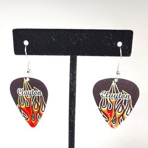 Flame Design Guitar pick Earrings - Black and Red